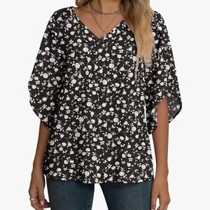 Jouica plus size split sleeve Floral Black and White Women's Top 2x 18-20